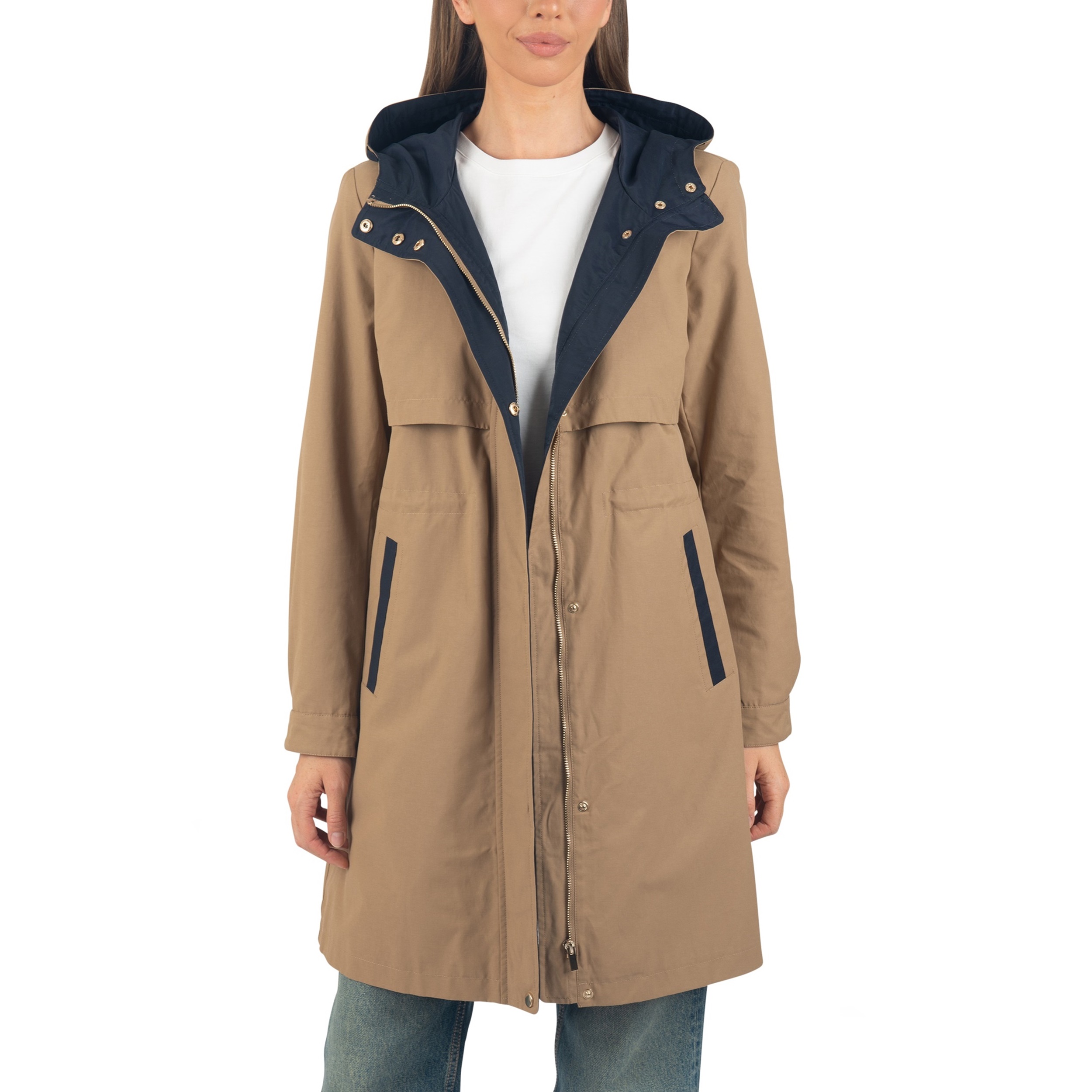 Alpine Swiss Tanya Womens Hooded Rain Jacket Long Raincoat Trench